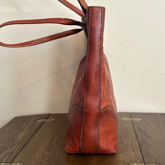 FRYE Ring Brown Cognac Leather Hobo Tote Purse - Picture 5 of 16